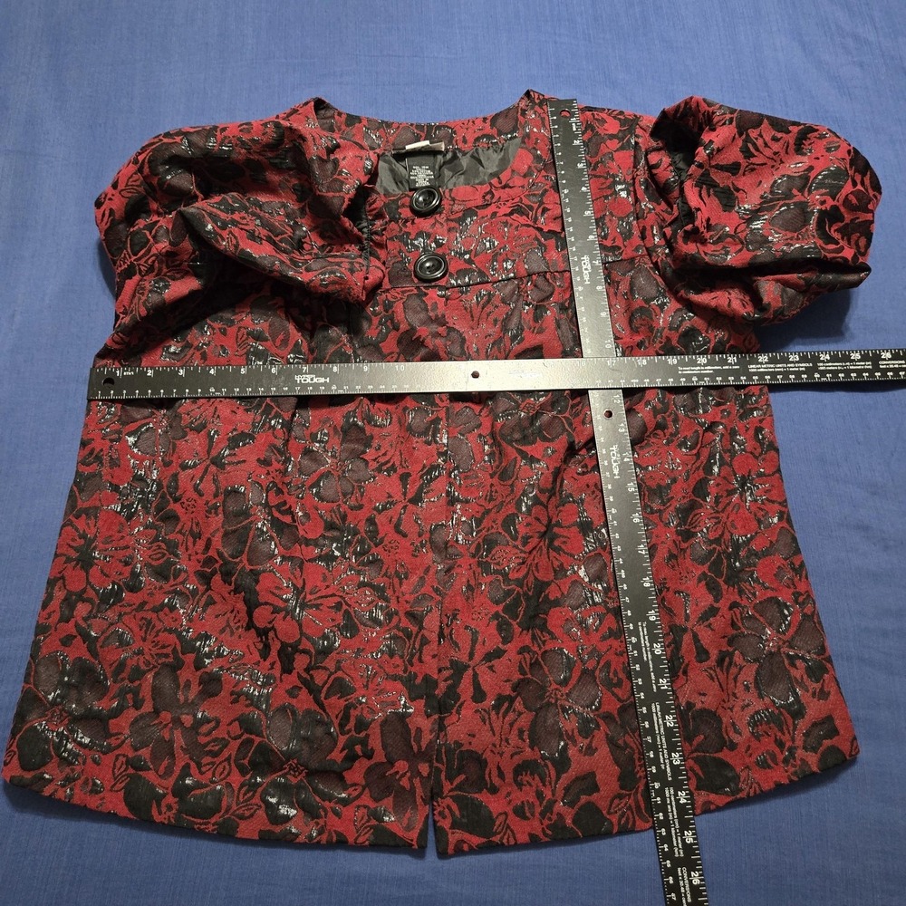 Studio 1940 Jacket Womens 16W Red Floral Jacquard Lined 3/4 Sleeve Collarless - Picture 5 of 8